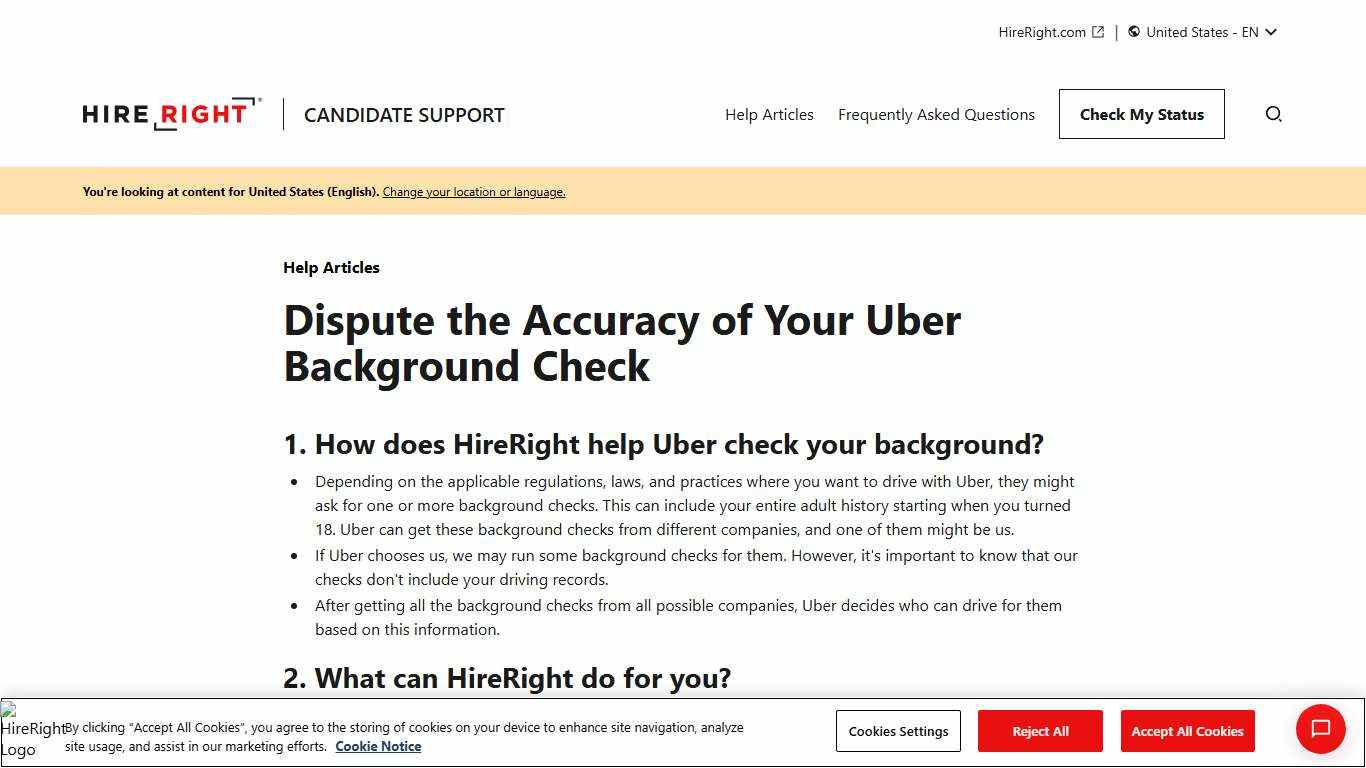 Dispute the Accuracy of Your Uber Background Check Articles HireRight Candidate Support